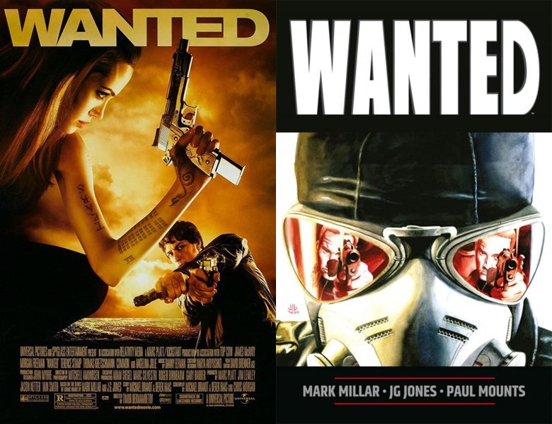 Wanted. Poster of the 2008 movie and cover of the 2005 comic book