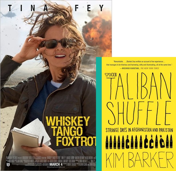 Whiskey Tango Foxtrot (2016) Movie poster and book cover compared.