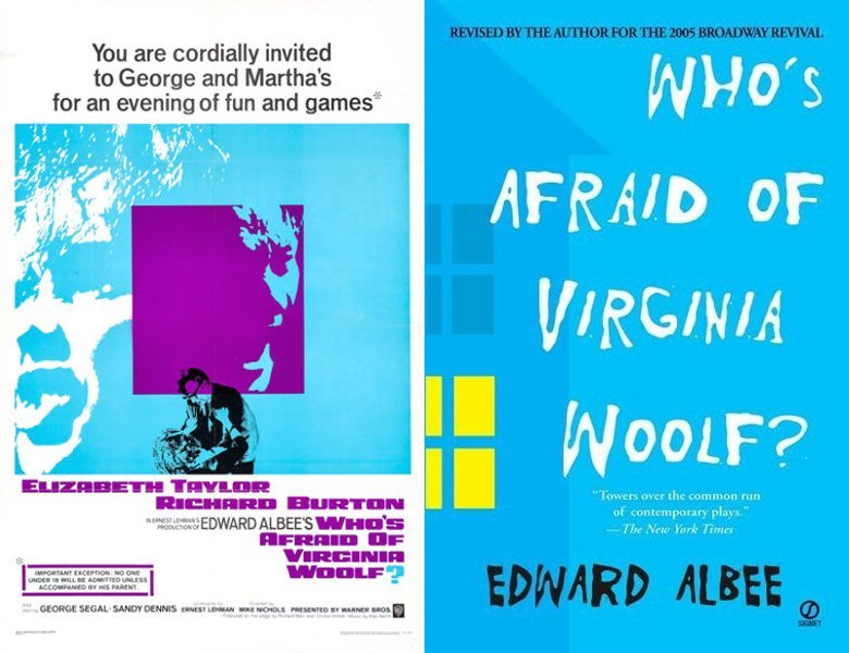 Who's Afraid of Virginia Woolf?. Poster of the 1966 movie and cover of the 1962 book