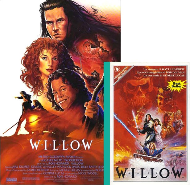 Willow (1988) Movie poster and book cover compared.