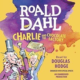 Audiobook cover of Charlie and the Chocolate Factory, the 1964 book by Roald Dahl.