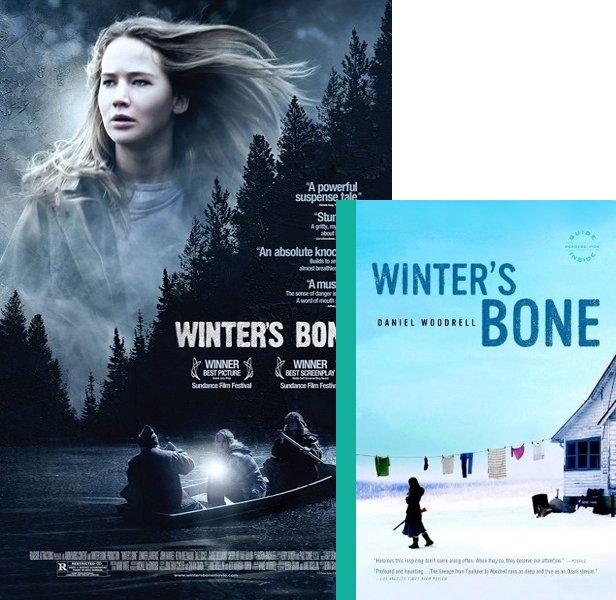 Winter's Bone (2010) Movie poster and book cover compared.