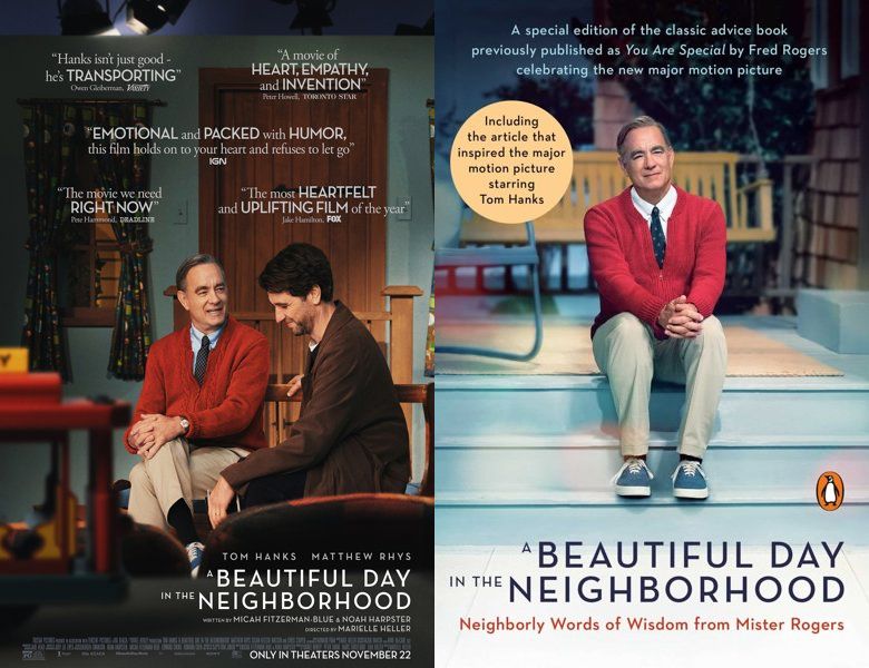 A Beautiful Day in the Neighborhood. Poster of the 2019 movie and cover of the 1998 book, Can you say... hero?