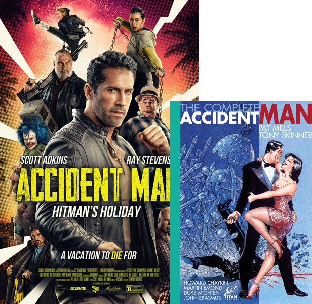 Accident Man: Hitman's Holiday. The 2022 movie compared to the 2014 comic book, The Complete Accident Man