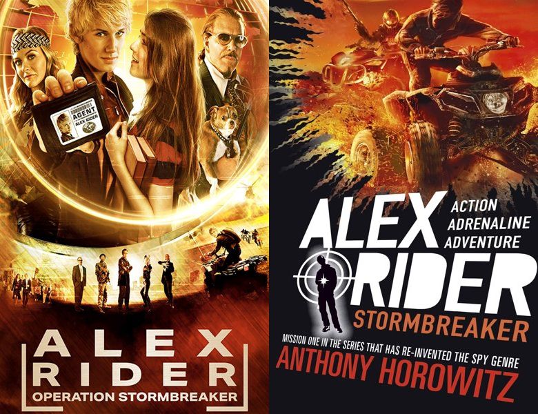 Alex Rider: Operation Stormbreaker. Poster of the 2006 movie and cover of the 2000 book, Stormbreaker
