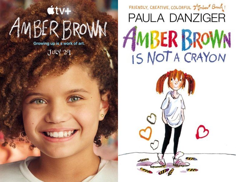 Amber Brown. Poster of the 2022 TV series and cover of the 1994 book, Amber Brown Is Not a Crayon