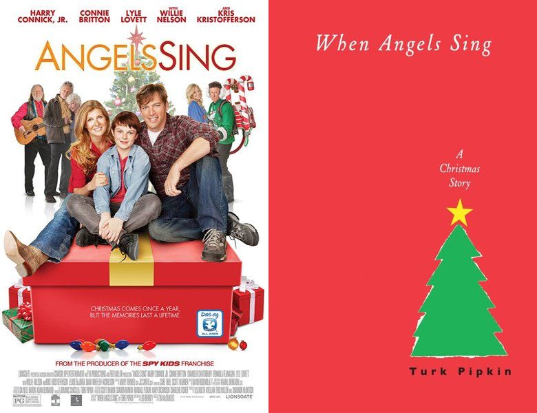 Angels Sing. Poster of the 2013 movie and cover of the 1999 book, When Angels Sing: A Christmas Story
