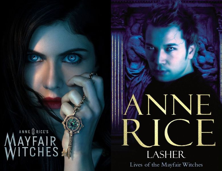 Anne Rice's Mayfair Witches. Poster of the 2023 TV series and cover of the 1993 book, Lasher