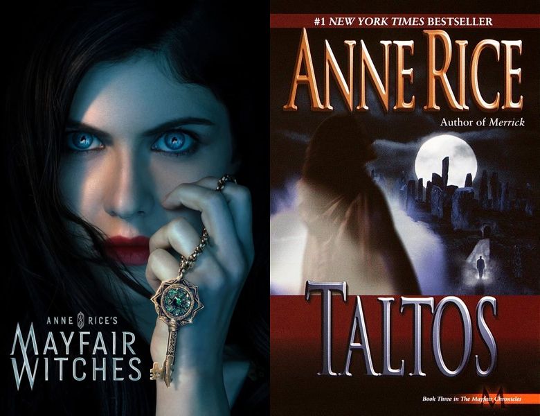 Anne Rice's Mayfair Witches. Poster of the 2023 TV series and cover of the 1994 book, Taltos