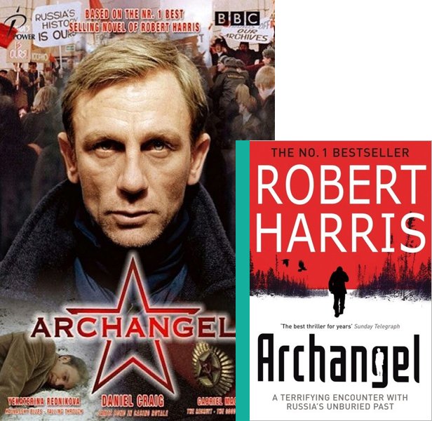 Archangel (2005) TV Mini-Series poster and book cover compared.
