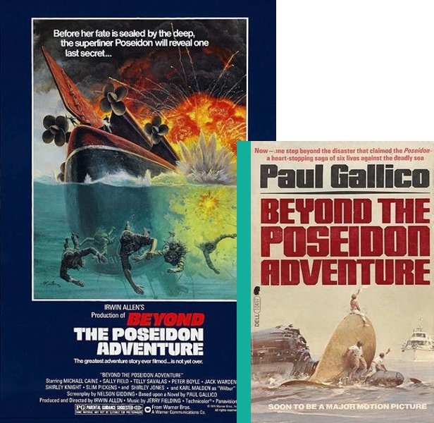 Beyond the Poseidon Adventure (1979) Movie poster and book cover compared.