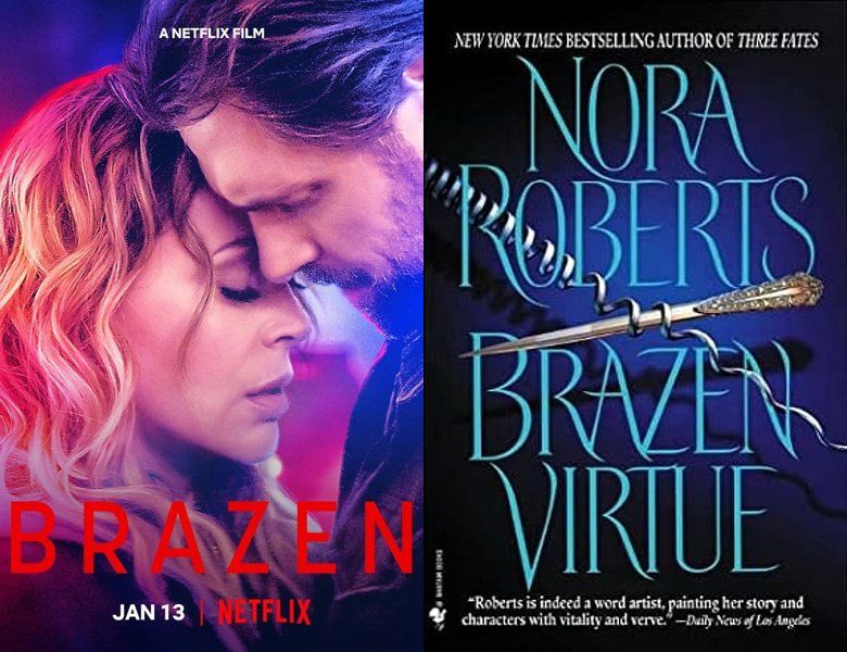 Brazen. Poster of the 2022 movie and cover of the 1988 book, Brazen Virtue