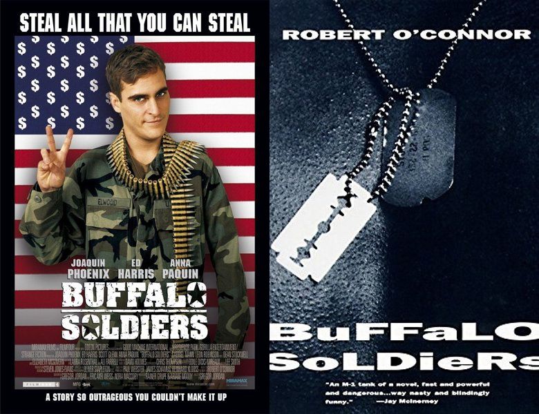 Buffalo Soldiers. Poster of the 2001 movie and cover of the 1993 book