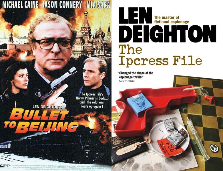 Bullet to Beijing. Poster of the 1995 movie and cover of the 1962 book, The Ipcress File