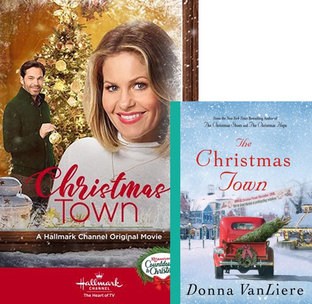 Christmas Town (2019) Movie poster and book cover compared.