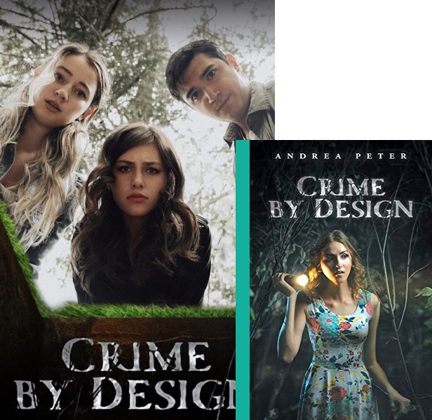 Crime by Design (2024) Movie poster and book cover compared.