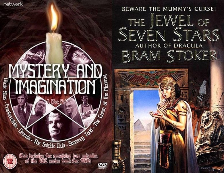 Curse of the Mummy. Poster of the 1970 movie and cover of the 1903 book, The Jewel of Seven Stars