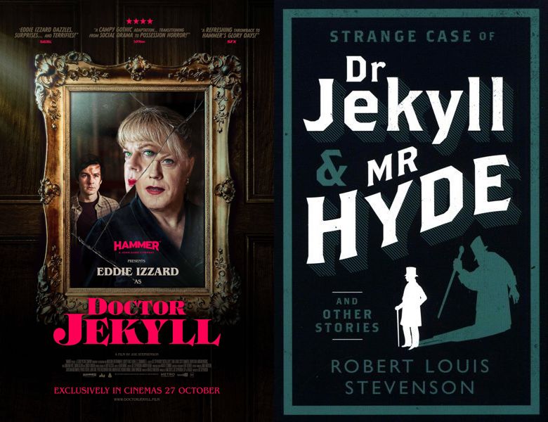 Doctor Jekyll. Poster of the 2023 movie and cover of the 1886 book, The Strange Case of Dr. Jekyll and Mr. Hyde