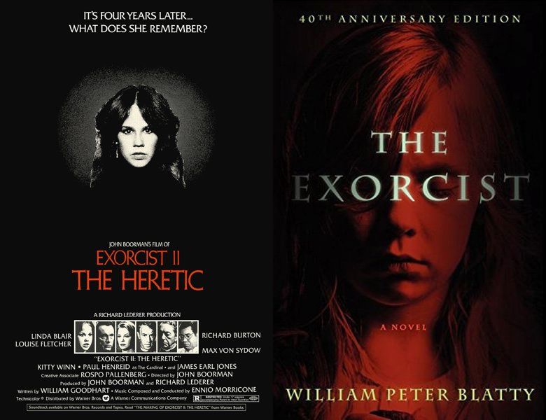 Exorcist II: the Heretic. Poster of the 1977 movie and cover of the 1971 book, The Exorcist