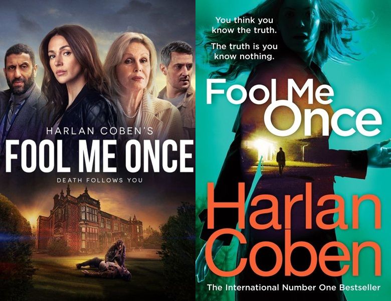 Fool Me Once. Poster of the 2024 TV series and cover of the 2016 book