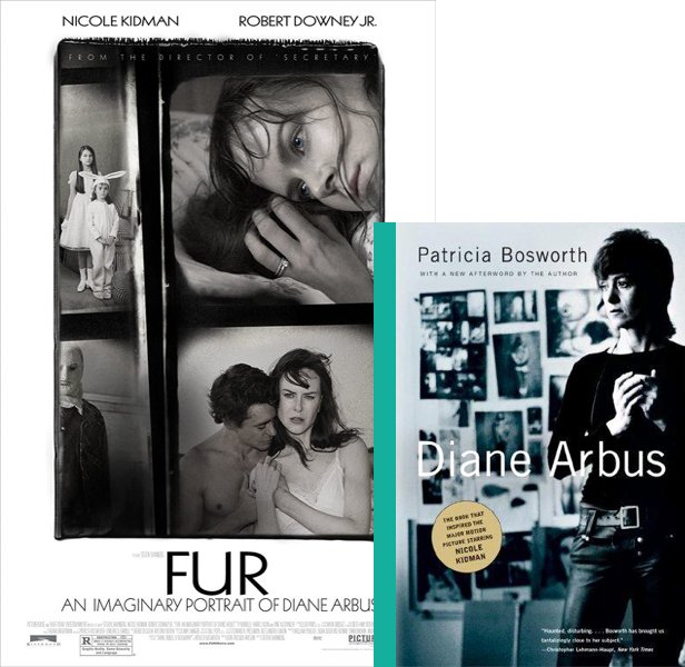 Fur: An Imaginary Portrait of Diane Arbus (2006) Movie poster and book cover compared.