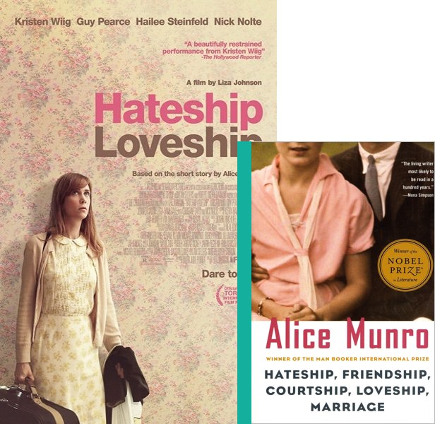 Hateship Loveship (2013) Movie poster and book cover compared.