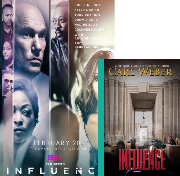 Influence (2020) Movie poster and book cover compared.