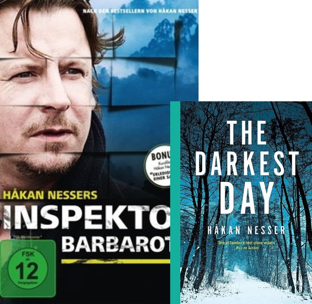Inspektor Barbarotti - Mensch ohne Hund (2010) Movie poster and book cover compared.