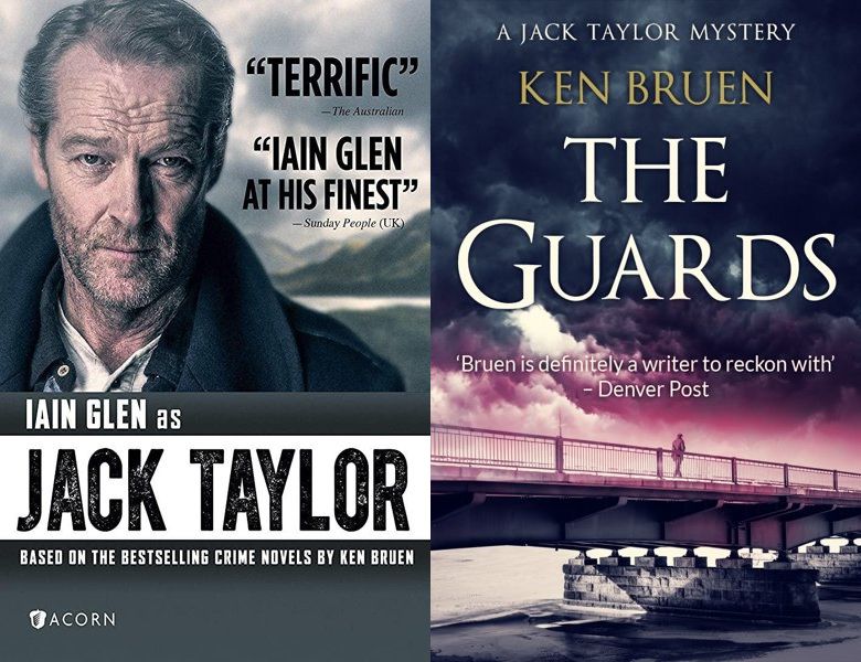 Jack Taylor. Poster of the 2010 TV series and cover of the 2001 book, The Guards