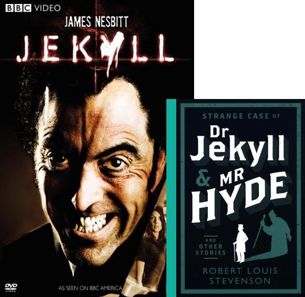 Jekyll (2007) TV Mini-Series poster and book cover compared.