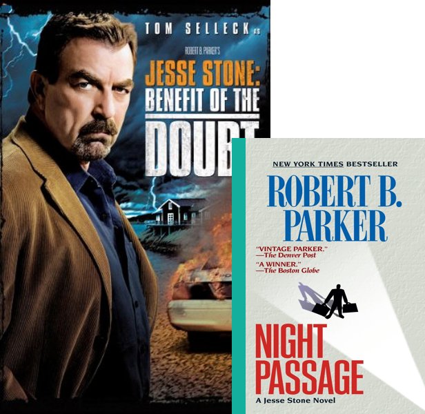 Jesse Stone: Benefit of the Doubt (2012) Movie poster and book cover compared.