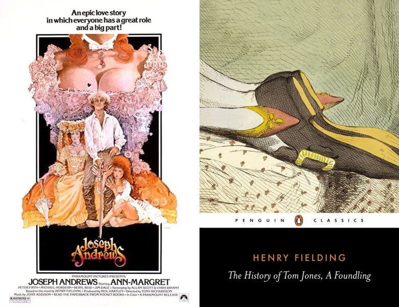Joseph Andrews. Poster of the 1977 movie and cover of the 1742 book