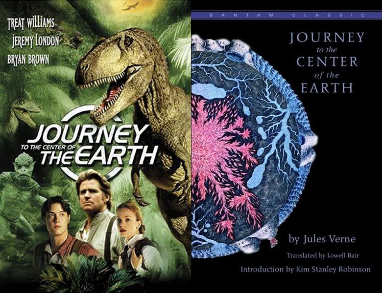 Journey to the Center of the Earth. Poster of the 1999 TV series and cover of the 1864 book