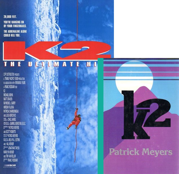 K2 (1991) Movie poster and book cover compared.