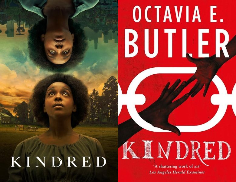 Kindred. Poster of the 2022 TV series and cover of the 1979 book