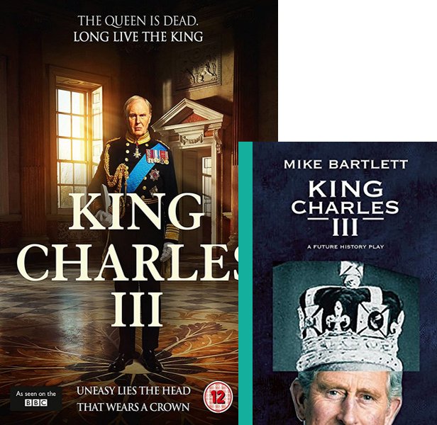 King Charles III (2017) Movie poster and book cover compared.