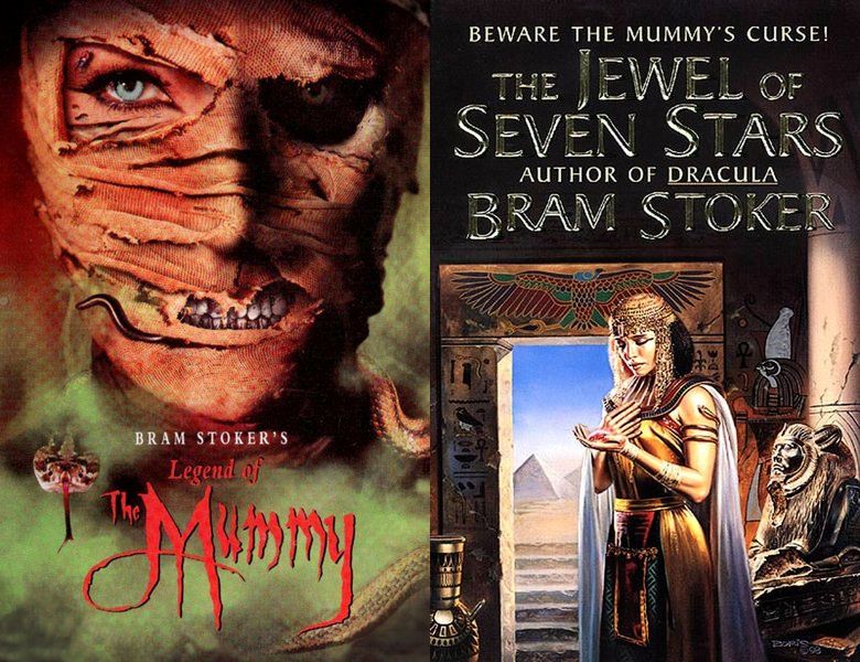 Legend of the Mummy. Poster of the 1998 movie and cover of the 1903 book, The Jewel of Seven Stars