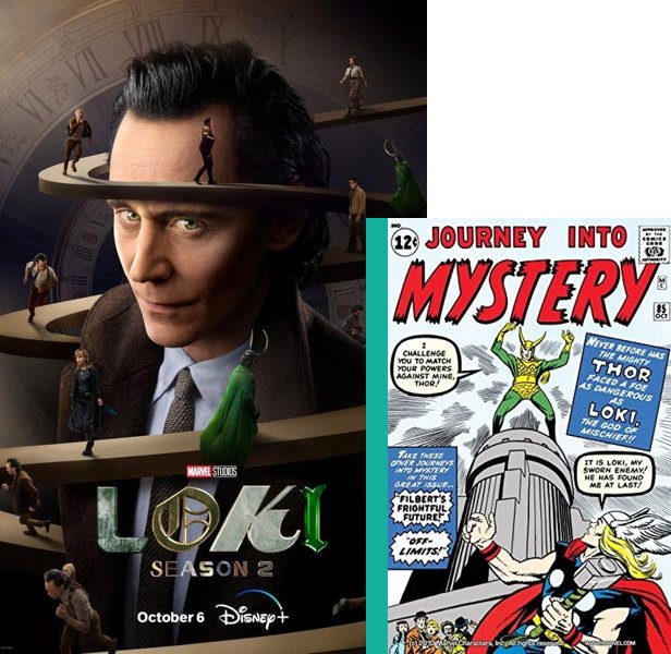 Loki (2021-) TV Series poster and comic book cover compared.