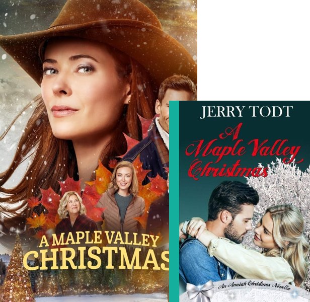 Maple Valley Christmas (2022) Movie poster and book cover compared.
