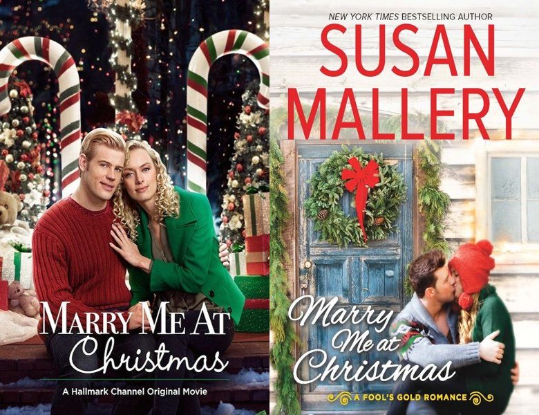 Marry Me at Christmas. Poster of the 2017 movie and cover of the 2015 book