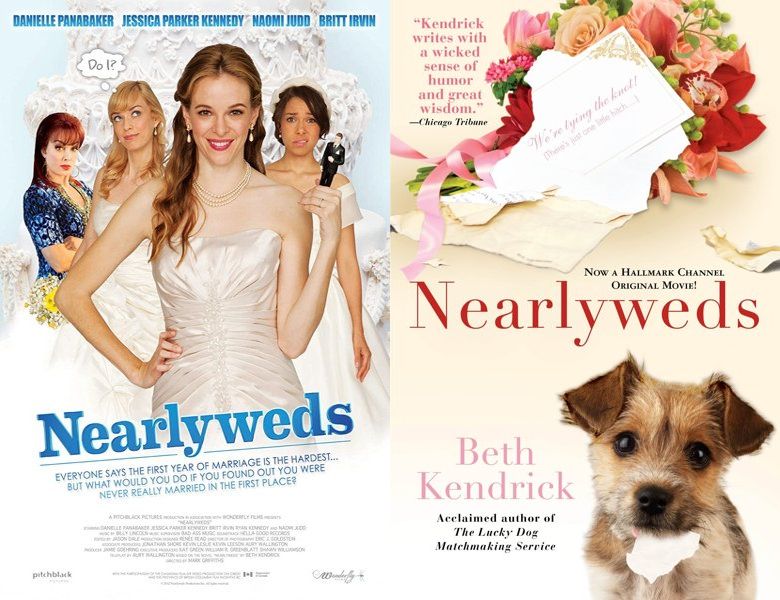 Nearlyweds. Poster of the 2013 movie and cover of the 2006 book