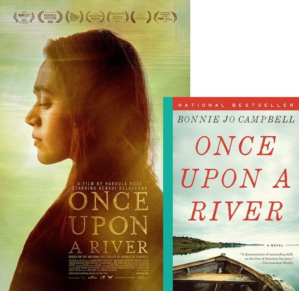 Once Upon a River (2019) Movie poster and book cover compared.