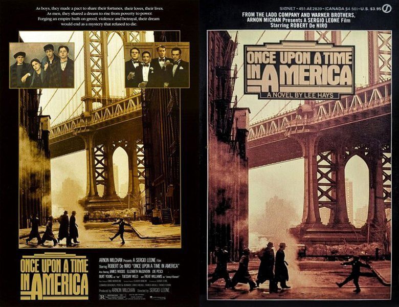 Once Upon a Time in America. Poster of the 1984 movie and cover of the book novelization
