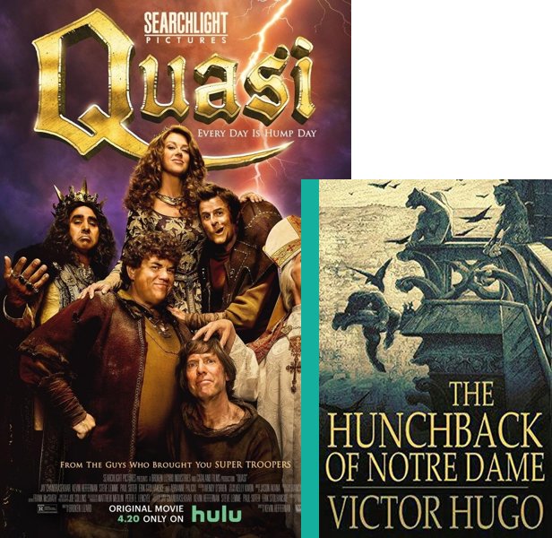 Quasi (2023) Movie poster and book cover compared.