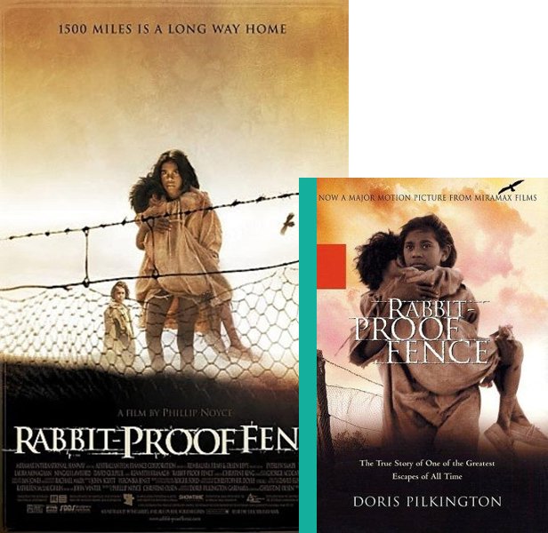 Rabbit-Proof Fence (2002) Movie poster and book cover compared.