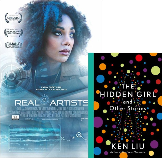 Real Artists (2017) Movie poster and book cover compared.