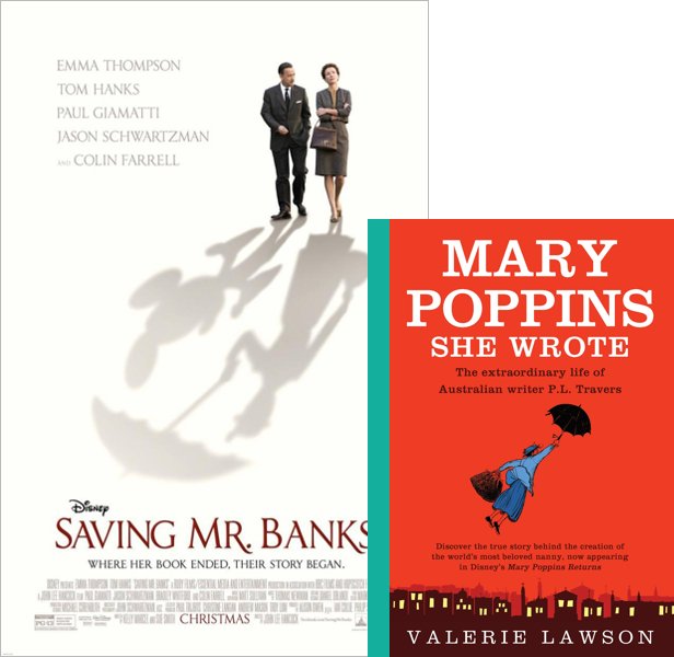 Saving Mr. Banks (2013) Movie poster and book cover compared.