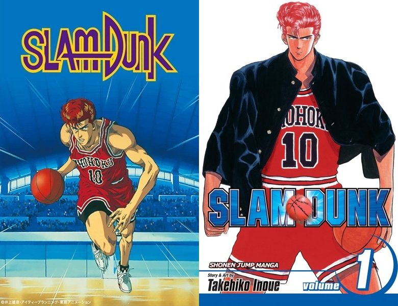 Slam Dunk: Suramu danku. Poster of the 1993 TV series and cover of the 1990 comic book, Slam Dunk