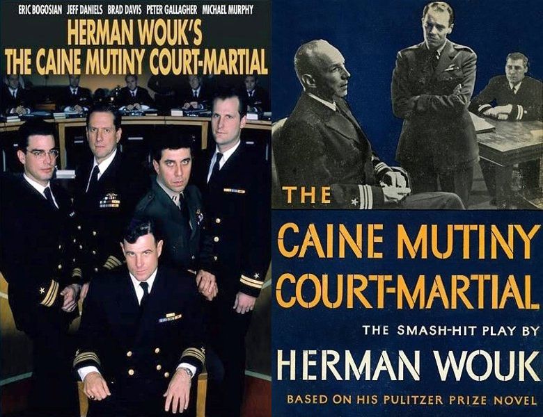 The Caine Mutiny Court-Martial. Poster of the 1988 movie and cover of the 1954 book