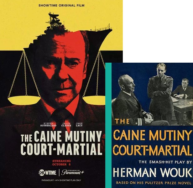 The Caine Mutiny Court-Martial (2023) Movie poster and book cover compared.